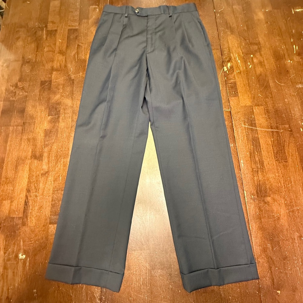 Ralph Lauren Pleated Dress Pants Mens 31x30 Navy Blue 100% Wool Cuffed Trousers